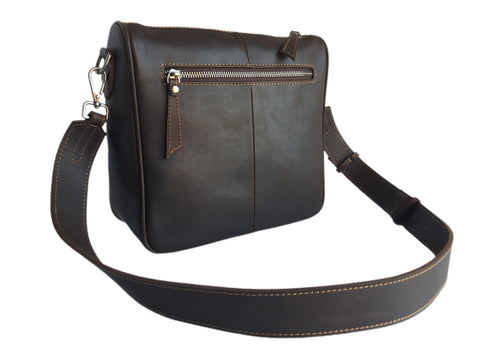 100% Leather Classic Crossbody Hand Bag - Coffee